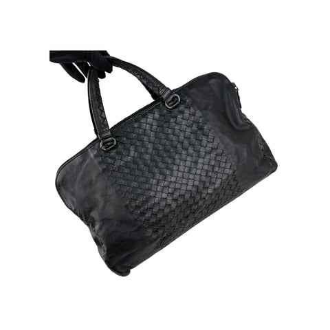 Bottega Veneta Black Intrecciato Woven Calf Leather Top Handle Bag
