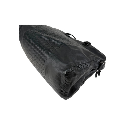 Bottega Veneta Black Intrecciato Woven Calf Leather Top Handle Bag