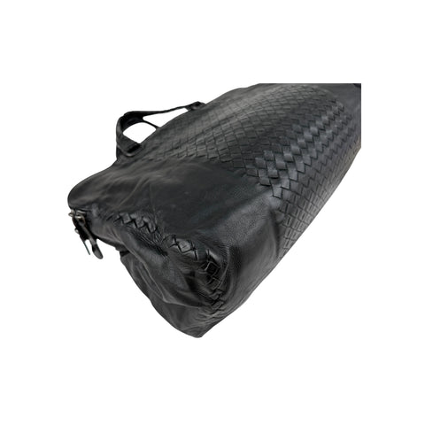 Bottega Veneta Black Intrecciato Woven Calf Leather Top Handle Bag