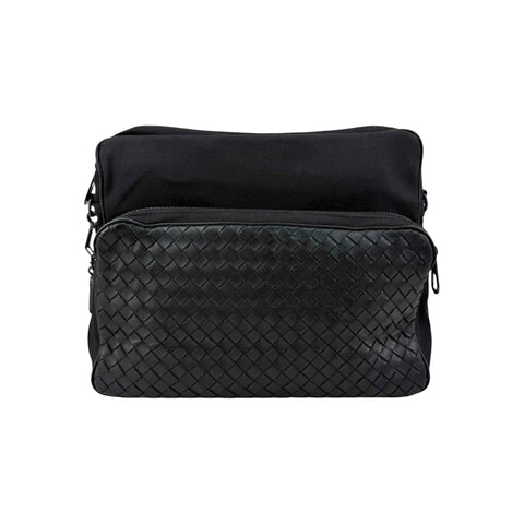 Bottega Veneta Black Intrecciato Woven Nappa Leather/Canvas Crossbody Camera Bag