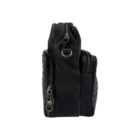 Bottega Veneta Black Intrecciato Woven Nappa Leather/Canvas Crossbody Camera Bag