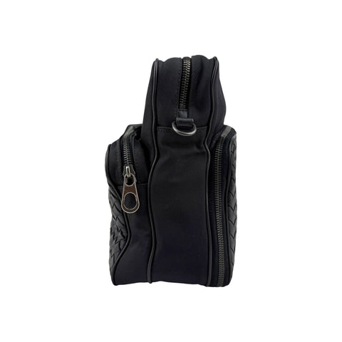 Bottega Veneta Black Intrecciato Woven Nappa Leather/Canvas Crossbody Camera Bag