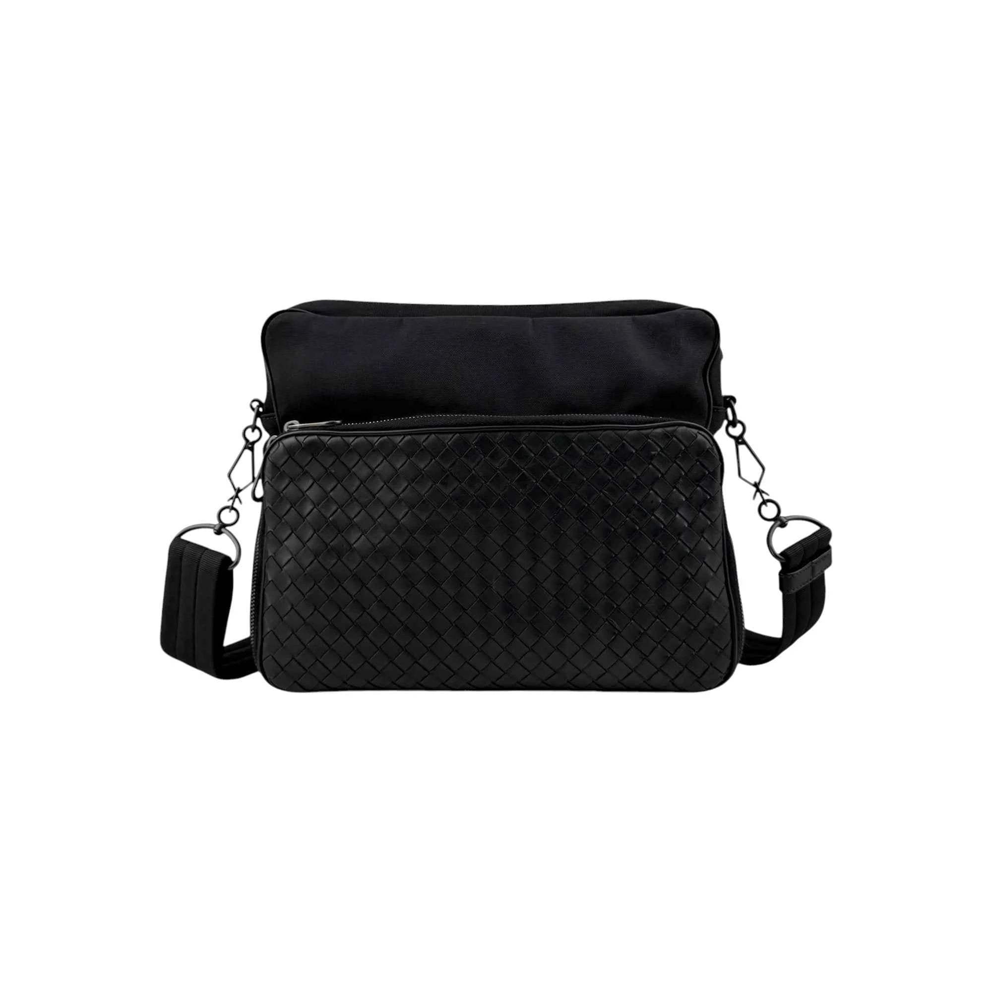 Bottega Veneta Black Intrecciato Woven Nappa Leather/Canvas Crossbody Camera Bag