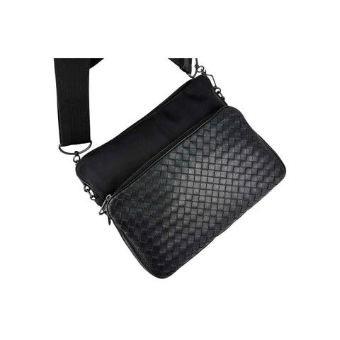 Bottega Veneta Black Intrecciato Woven Nappa Leather/Canvas Crossbody Camera Bag