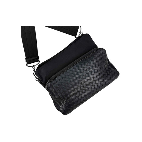 Bottega Veneta Black Intrecciato Woven Nappa Leather/Canvas Crossbody Camera Bag