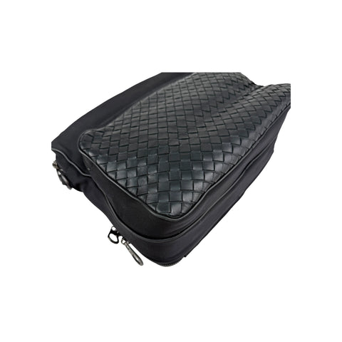Bottega Veneta Black Intrecciato Woven Nappa Leather/Canvas Crossbody Camera Bag