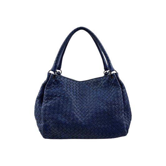 Bottega Veneta Blue Intrecciato Woven Nappa Leather Parachute Bag