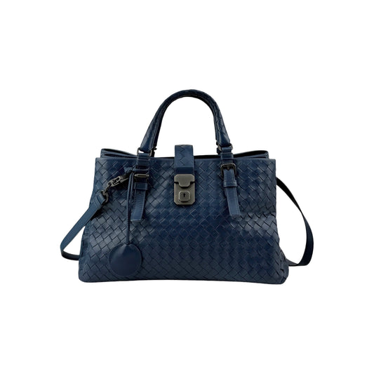 Bottega Veneta Blue Intrecciato Woven Nappa Leather Roma Tote Bag