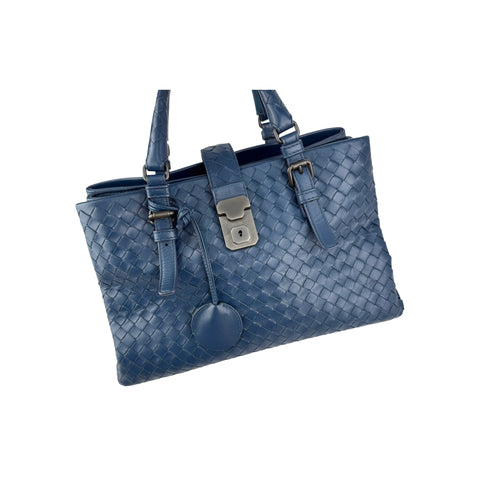 Bottega Veneta Blue Intrecciato Woven Nappa Leather Roma Tote Bag
