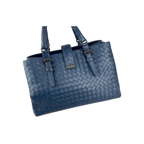 Bottega Veneta Blue Intrecciato Woven Nappa Leather Roma Tote Bag