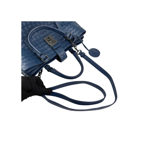 Bottega Veneta Blue Intrecciato Woven Nappa Leather Roma Tote Bag