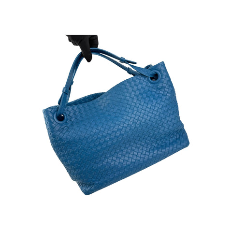 Bottega Veneta Blue Intrecciato Woven Nappa Leather Seamless Garda Tote Bag