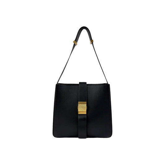 Bottega Veneta Marie Shoulder Bag Black Suede Leather Gold Hardware