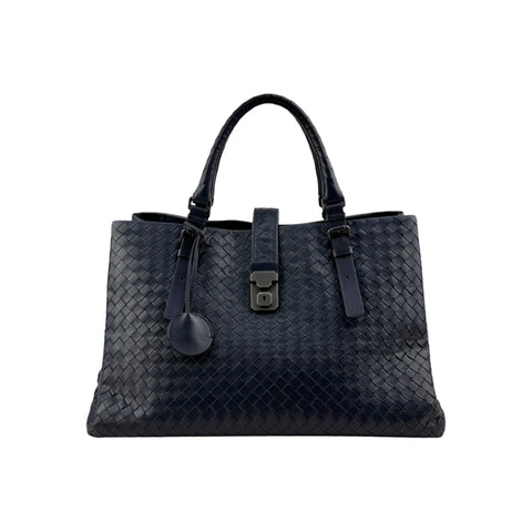 Bottega Veneta Navy Intrecciato Woven Nappa Leather Roma Tote Bag