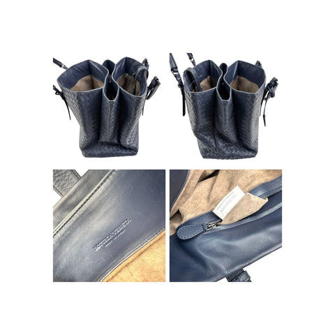 Bottega Veneta Navy Intrecciato Woven Nappa Leather Roma Tote Bag