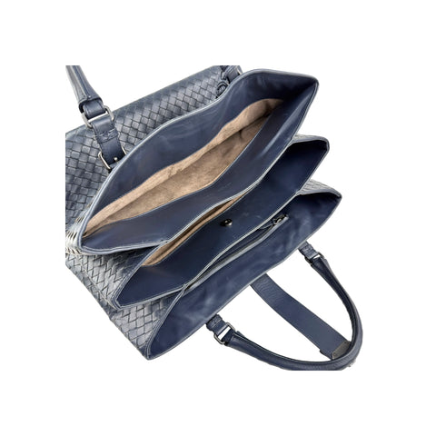 Bottega Veneta Navy Intrecciato Woven Nappa Leather Roma Tote Bag