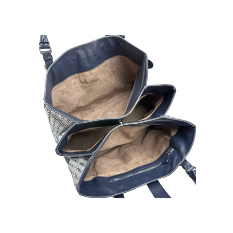 Bottega Veneta Navy Intrecciato Woven Nappa Leather Roma Tote Bag