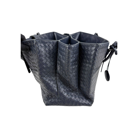 Bottega Veneta Navy Intrecciato Woven Nappa Leather Roma Tote Bag
