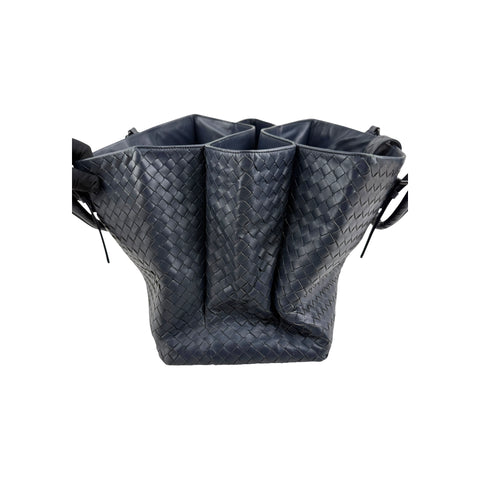 Bottega Veneta Navy Intrecciato Woven Nappa Leather Roma Tote Bag