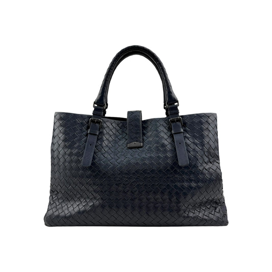 Bottega Veneta Navy Intrecciato Woven Nappa Leather Roma Tote Bag