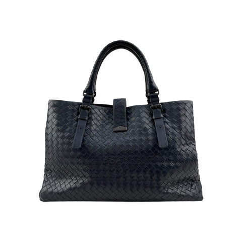 Bottega Veneta Navy Intrecciato Woven Nappa Leather Roma Tote Bag