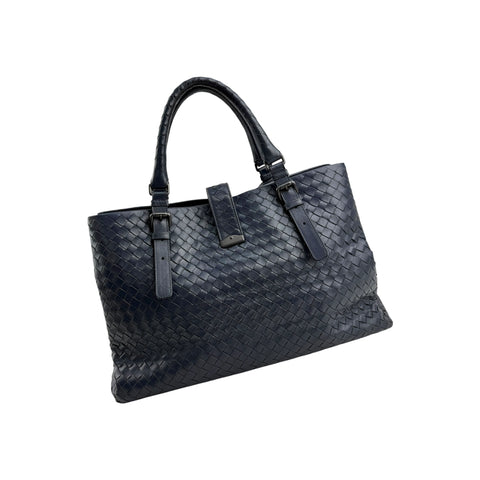 Bottega Veneta Navy Intrecciato Woven Nappa Leather Roma Tote Bag