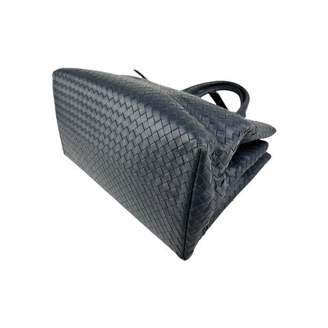 Bottega Veneta Navy Intrecciato Woven Nappa Leather Roma Tote Bag