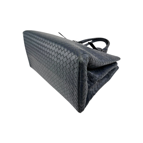 Bottega Veneta Navy Intrecciato Woven Nappa Leather Roma Tote Bag