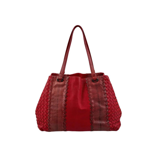 Bottega Veneta Red Intrecciato Woven Nappa Leather and Ayers Medium Cesta Tote Bag