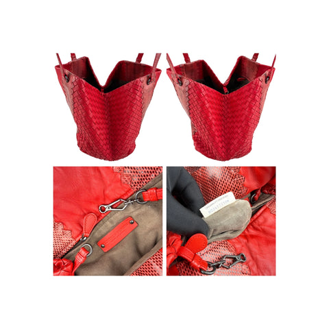 Bottega Veneta Red Intrecciato Woven Nappa Leather and Ayers Medium Cesta Tote Bag