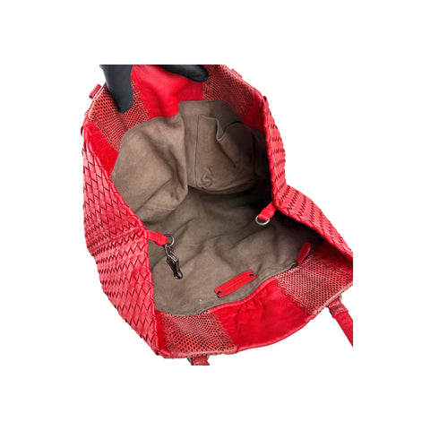 Bottega Veneta Red Intrecciato Woven Nappa Leather and Ayers Medium Cesta Tote Bag