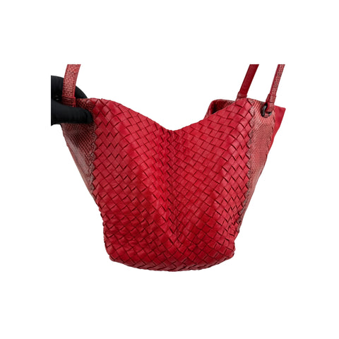 Bottega Veneta Red Intrecciato Woven Nappa Leather and Ayers Medium Cesta Tote Bag