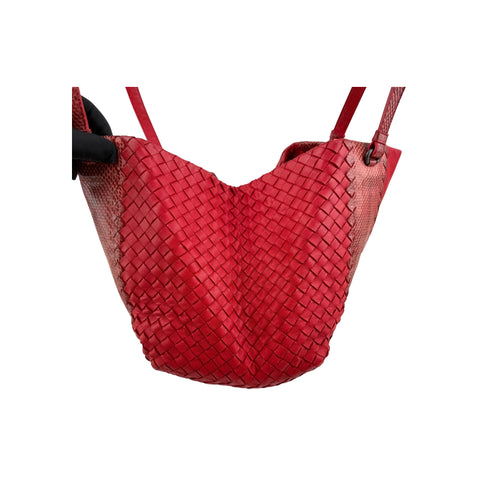 Bottega Veneta Red Intrecciato Woven Nappa Leather and Ayers Medium Cesta Tote Bag