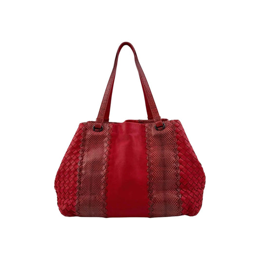 Bottega Veneta Red Intrecciato Woven Nappa Leather and Ayers Medium Cesta Tote Bag