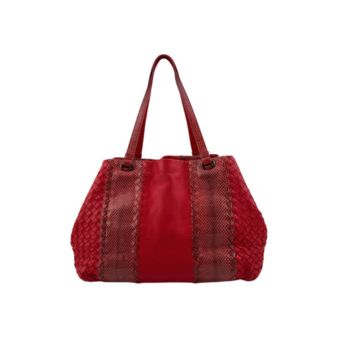 Bottega Veneta Red Intrecciato Woven Nappa Leather and Ayers Medium Cesta Tote Bag