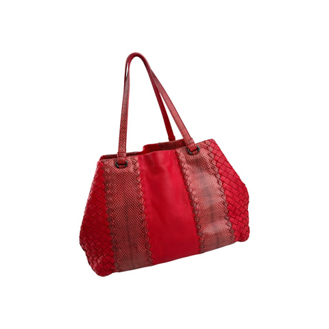 Bottega Veneta Red Intrecciato Woven Nappa Leather and Ayers Medium Cesta Tote Bag