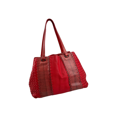 Bottega Veneta Red Intrecciato Woven Nappa Leather and Ayers Medium Cesta Tote Bag