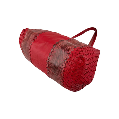 Bottega Veneta Red Intrecciato Woven Nappa Leather and Ayers Medium Cesta Tote Bag