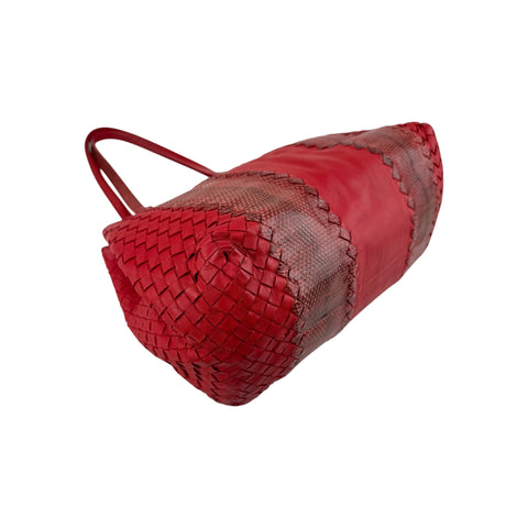 Bottega Veneta Red Intrecciato Woven Nappa Leather and Ayers Medium Cesta Tote Bag