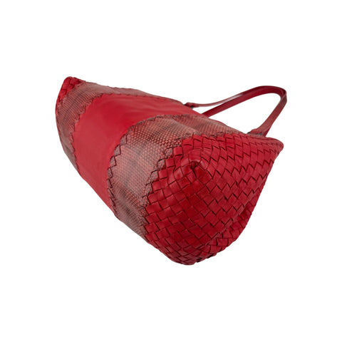 Bottega Veneta Red Intrecciato Woven Nappa Leather and Ayers Medium Cesta Tote Bag
