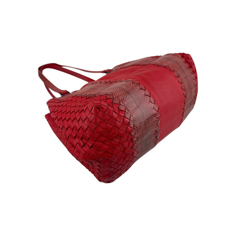 Bottega Veneta Red Intrecciato Woven Nappa Leather and Ayers Medium Cesta Tote Bag