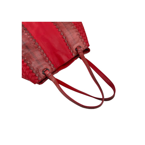 Bottega Veneta Red Intrecciato Woven Nappa Leather and Ayers Medium Cesta Tote Bag