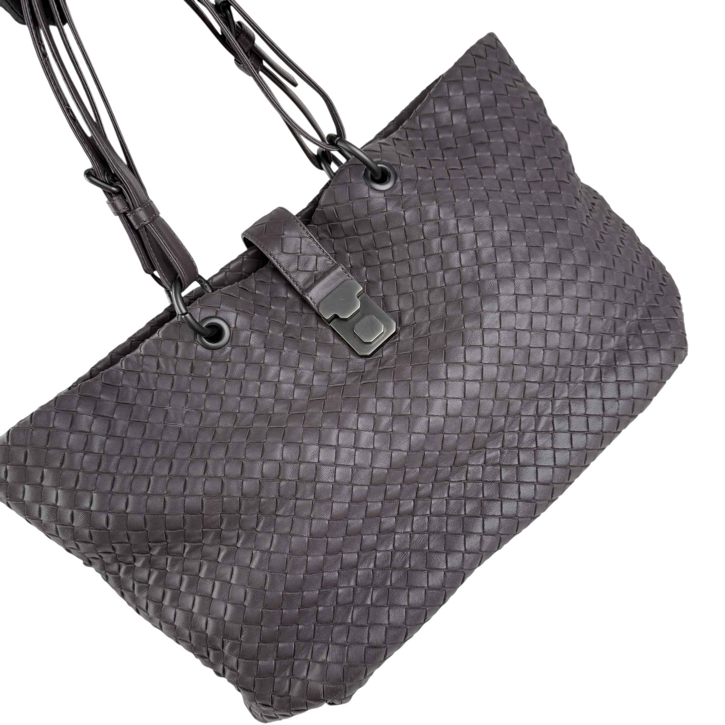 Bottega Veneta Roma Brown Intrecciato Leather Tote Bag