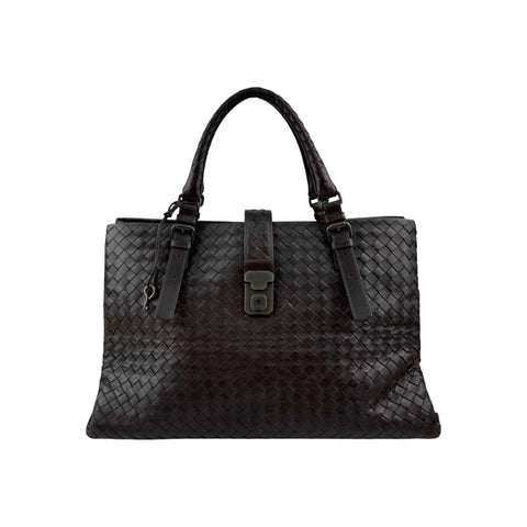 Bottega Veneta Roma Handbag in Brown Intrecciato Leather