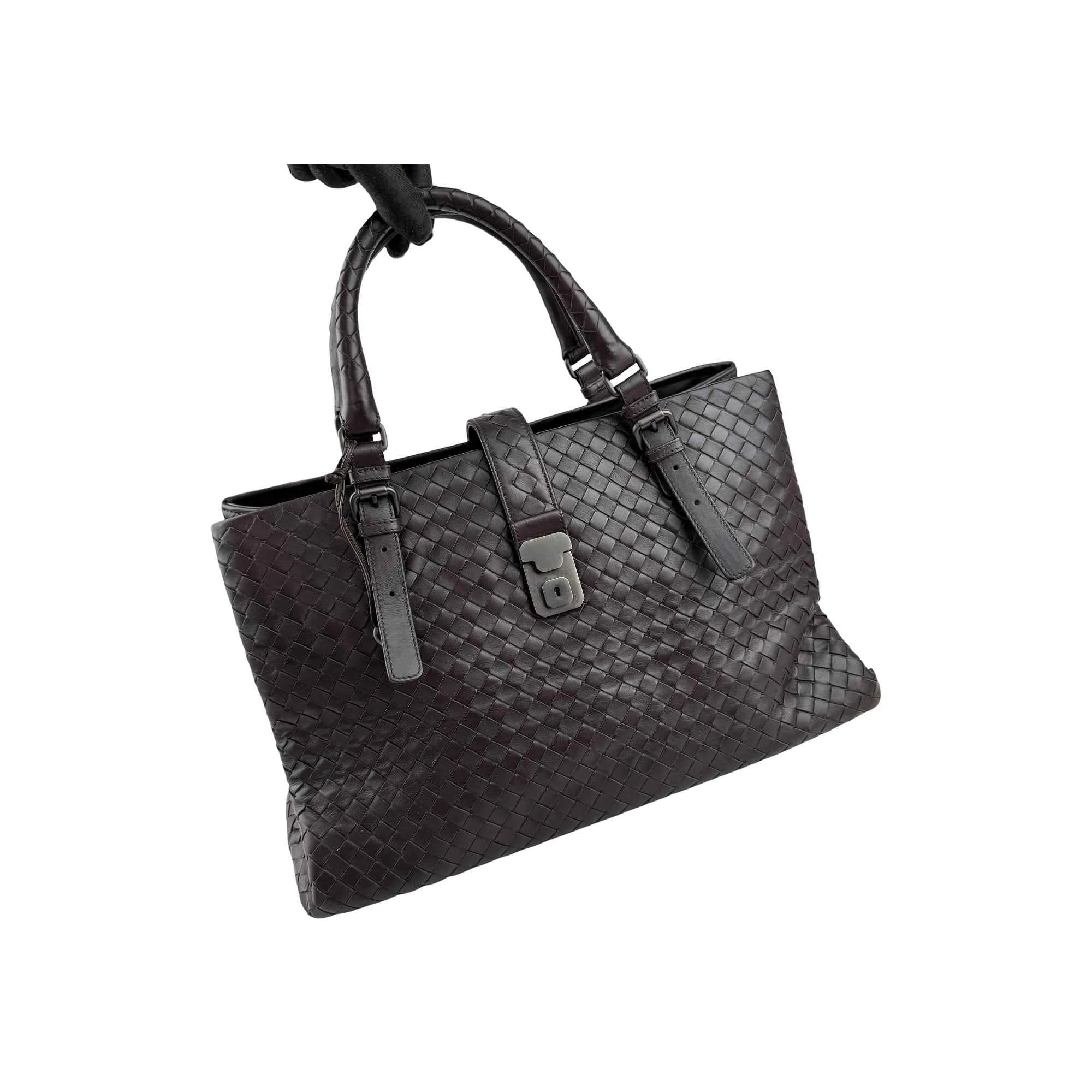 Bottega Veneta Roma Handbag in Brown Intrecciato Leather