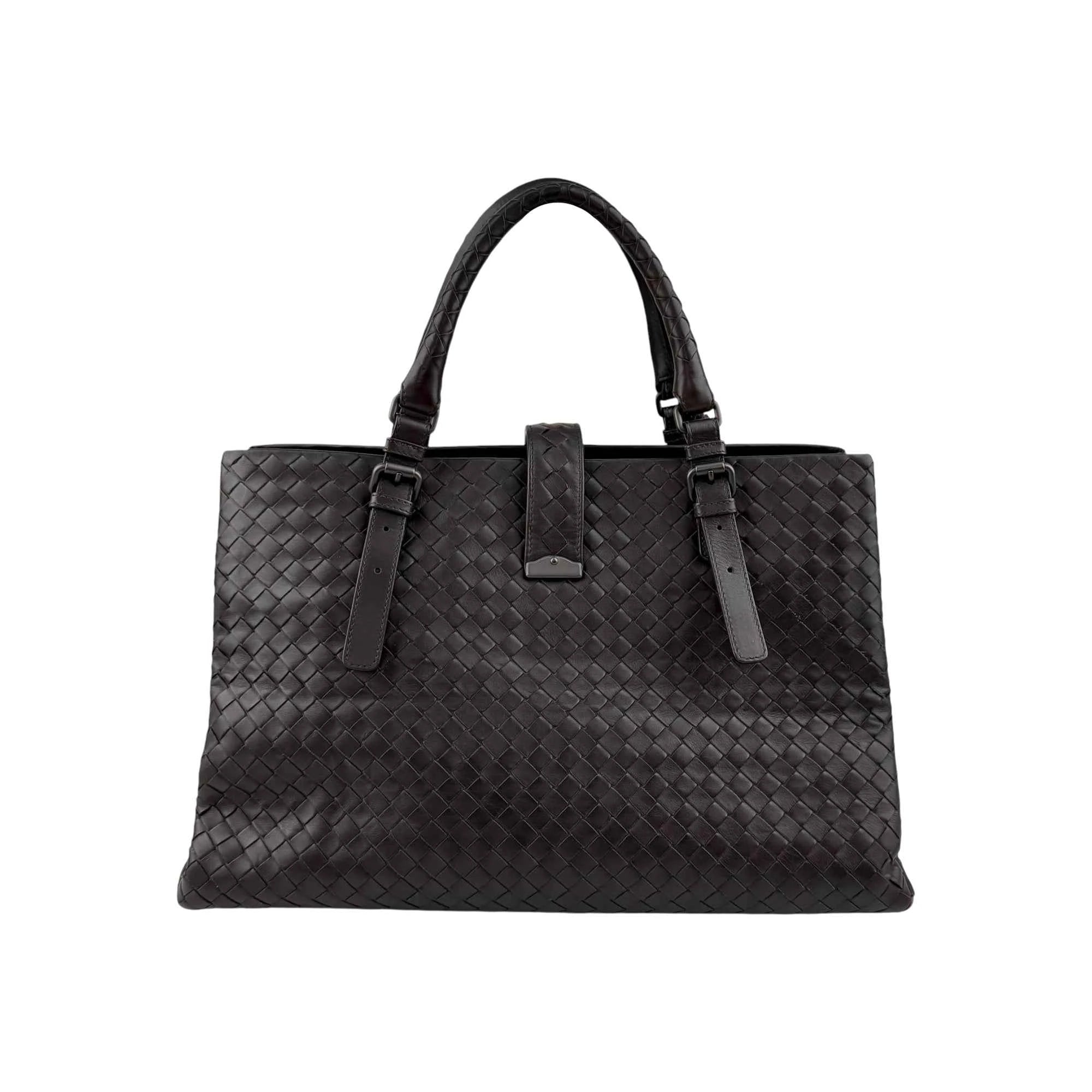Bottega Veneta Roma Handbag in Brown Intrecciato Leather