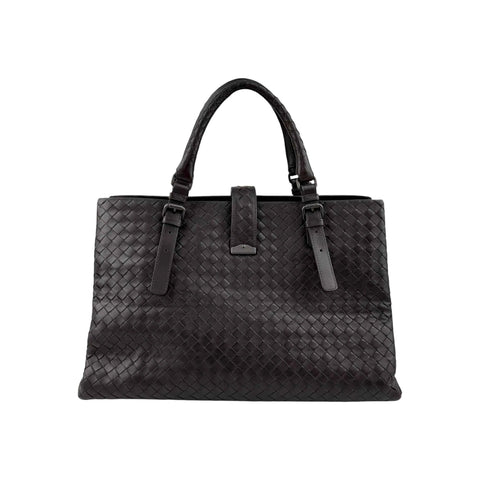 Bottega Veneta Roma Handbag in Brown Intrecciato Leather