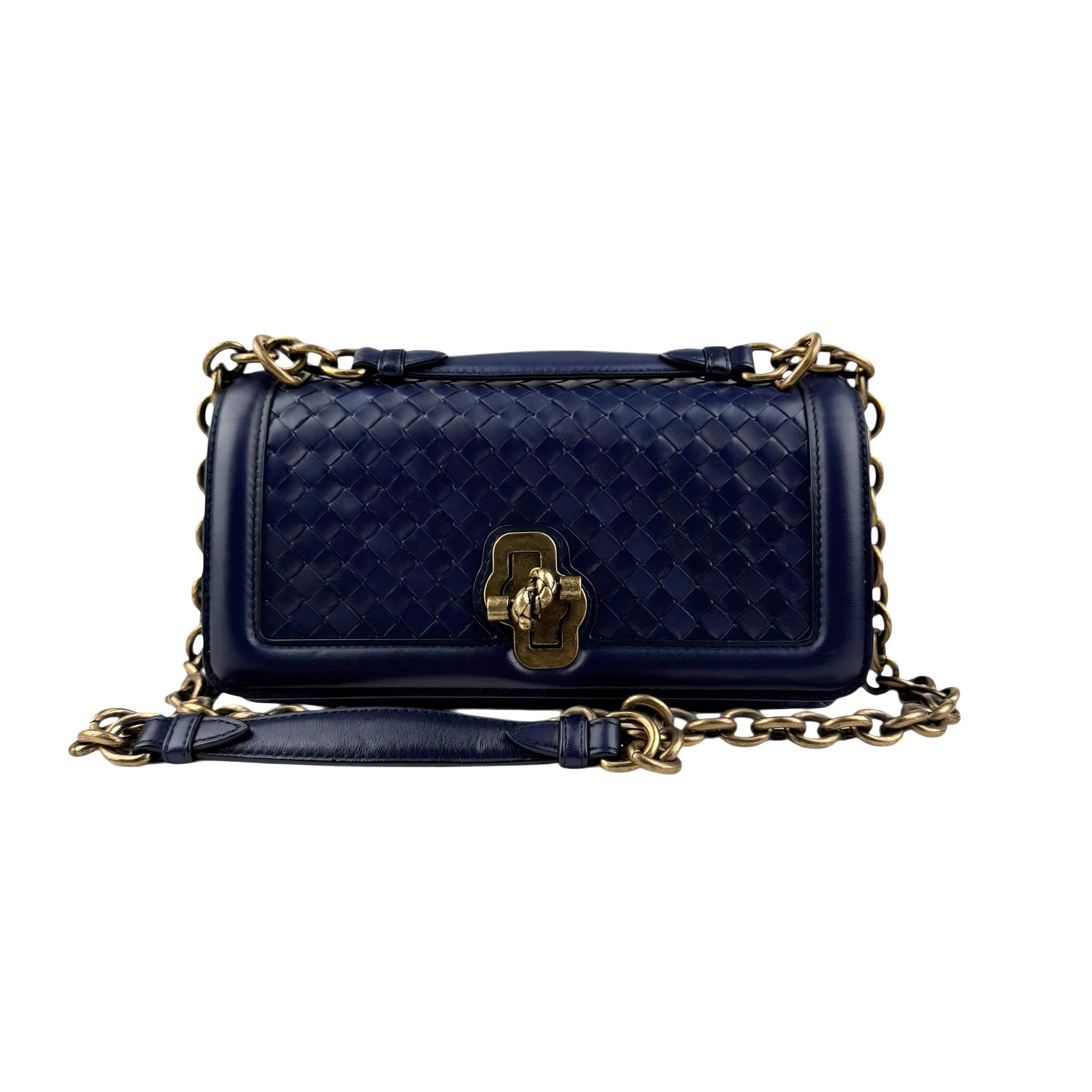 bottega veneta blue quilted leather olimpia knot shoulder bag front