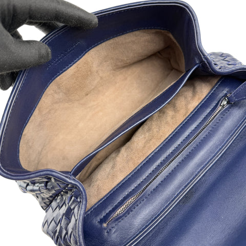 bottega veneta blue quilted leather olimpia knot shoulder bag inside