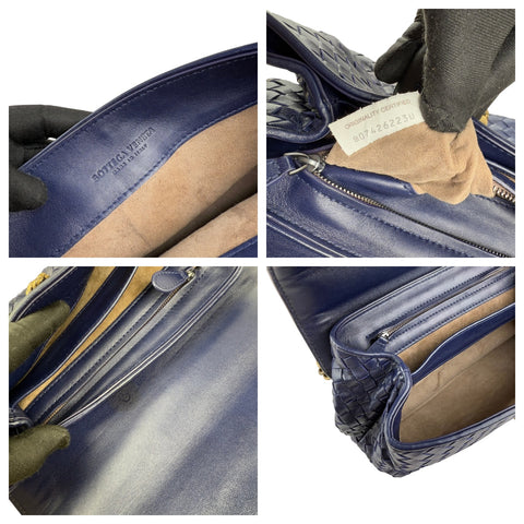 bottega veneta blue quilted leather olimpia knot shoulder bag inside pocket detail